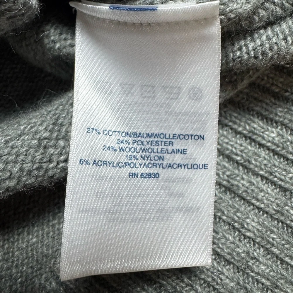 Lands End Men’s Fair Isle Quarter Zip Gray, blue, cotton wool blend Size M 38-40